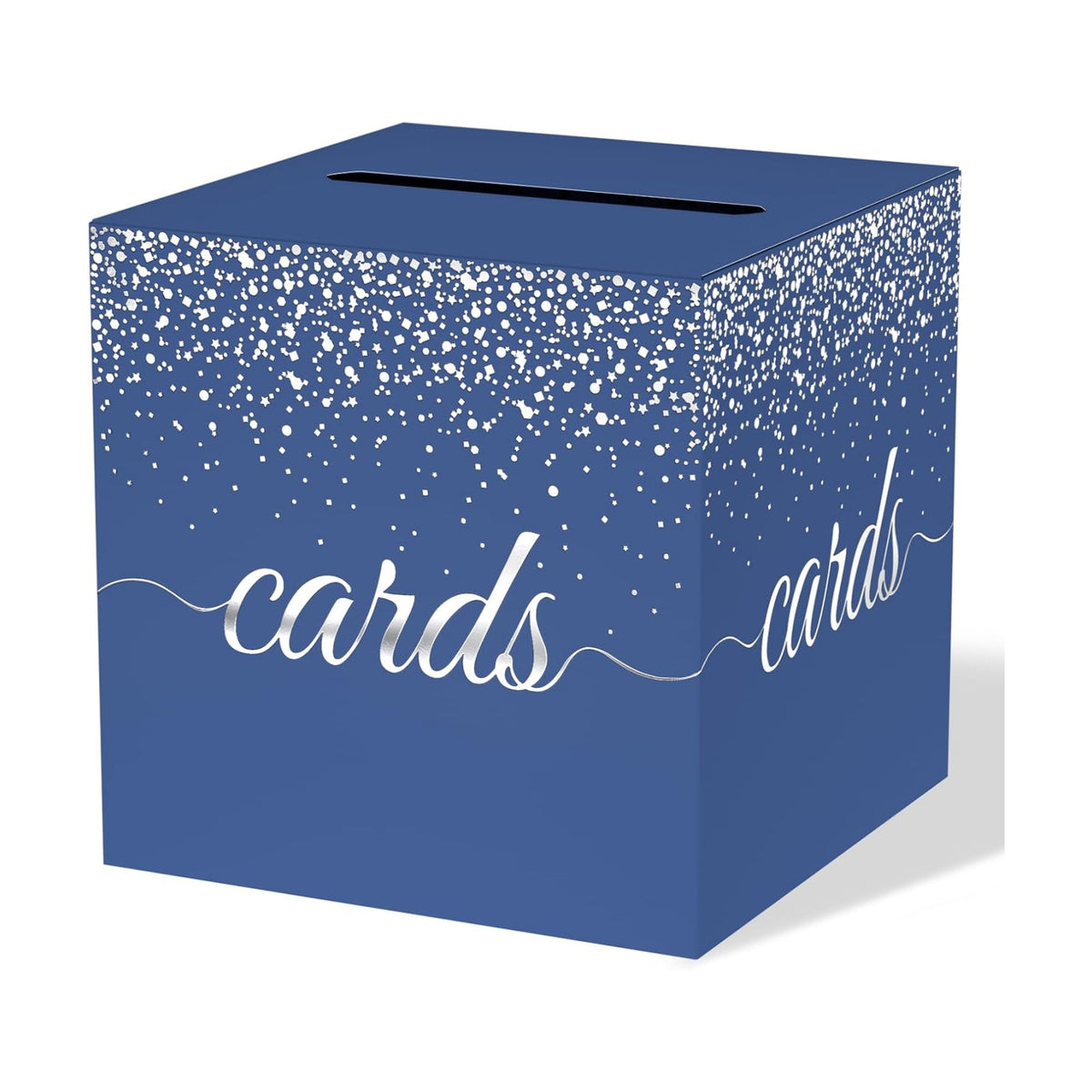 WNINK Blue Silver Cards Box, Cards Receiving Box For Birthday, Graduation, Wedding, Bridal or BabyShower,Anniversaries, Retirements, Engagement Party Decorations Supplies Money Box