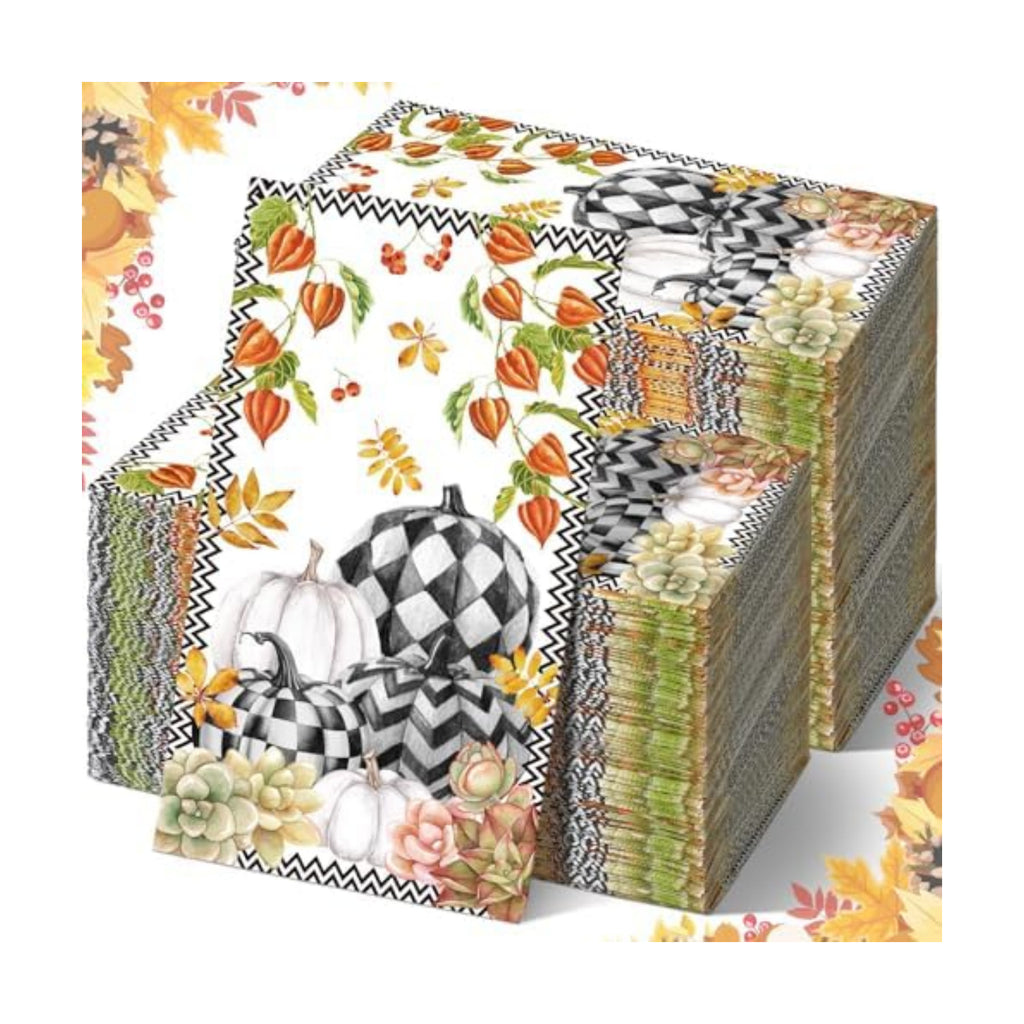 Seajan 200 Pcs Fall Plaid Pumpkin Disposable Hand Towels for Bathroom