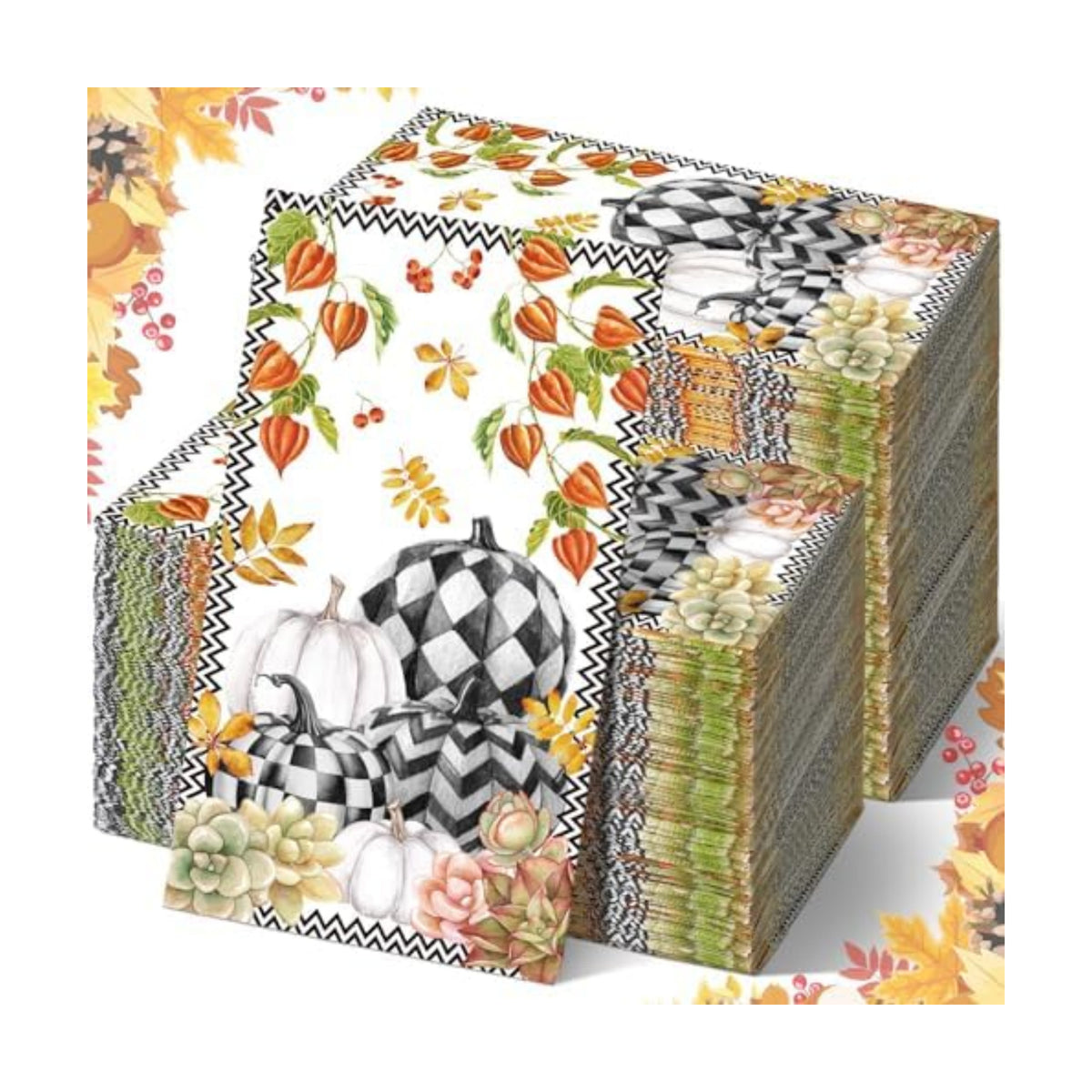 Seajan 200 Pcs Fall Plaid Pumpkin Disposable Hand Towels for Bathroom