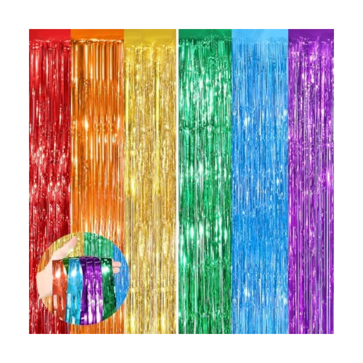 Rainbow Party Backdrop, 2Pack 3.3x8.3Ft Metallic Tinsel Foil Fringe Curtain