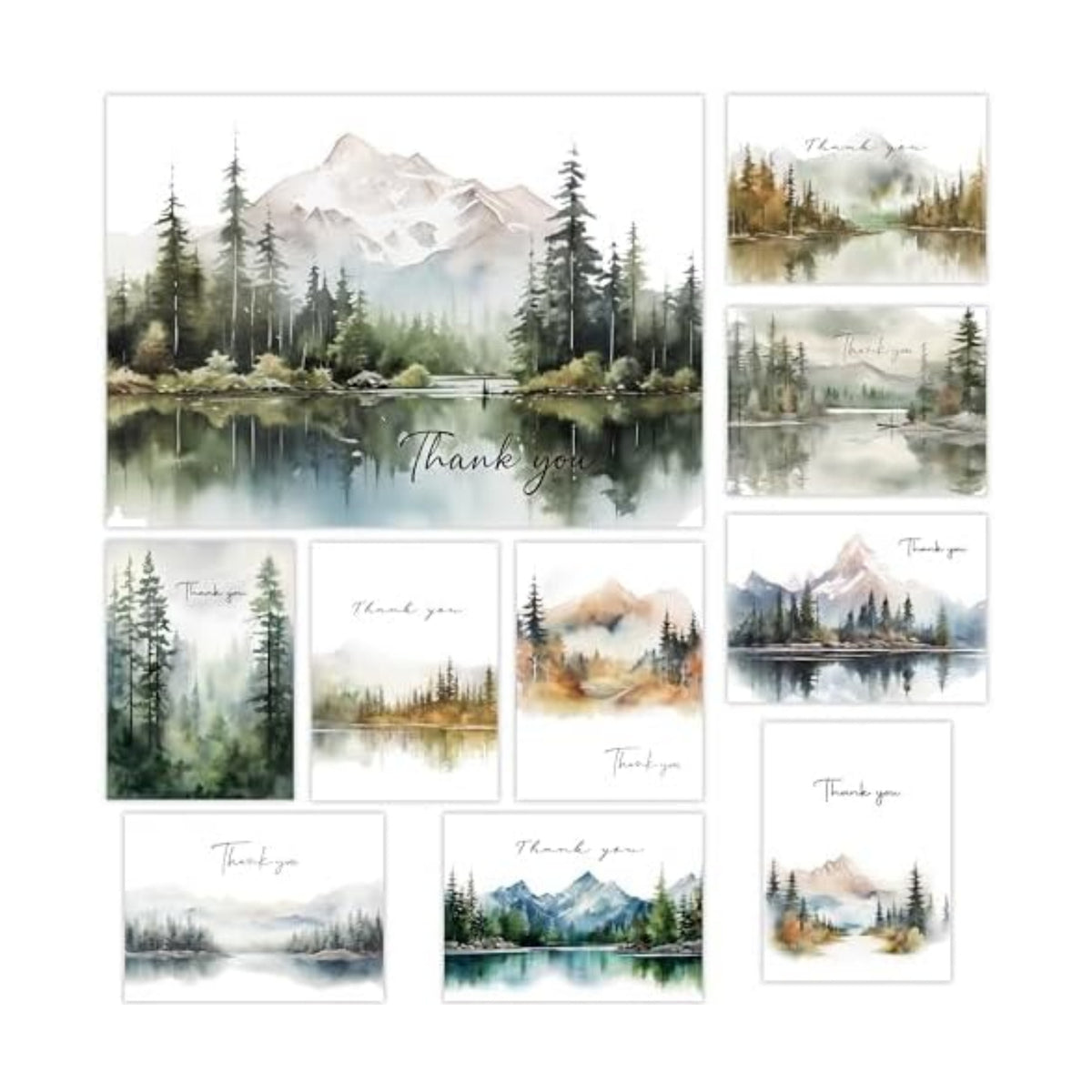 Thank You Cards Set of 20,4x6 Inches Watercolor Nature Forest Thank You Cards with Envelopes, Perfect Thank You Cards Bulk For All Occasions,incl. Baby Shower, Wedding, Birthday Party, Greeting