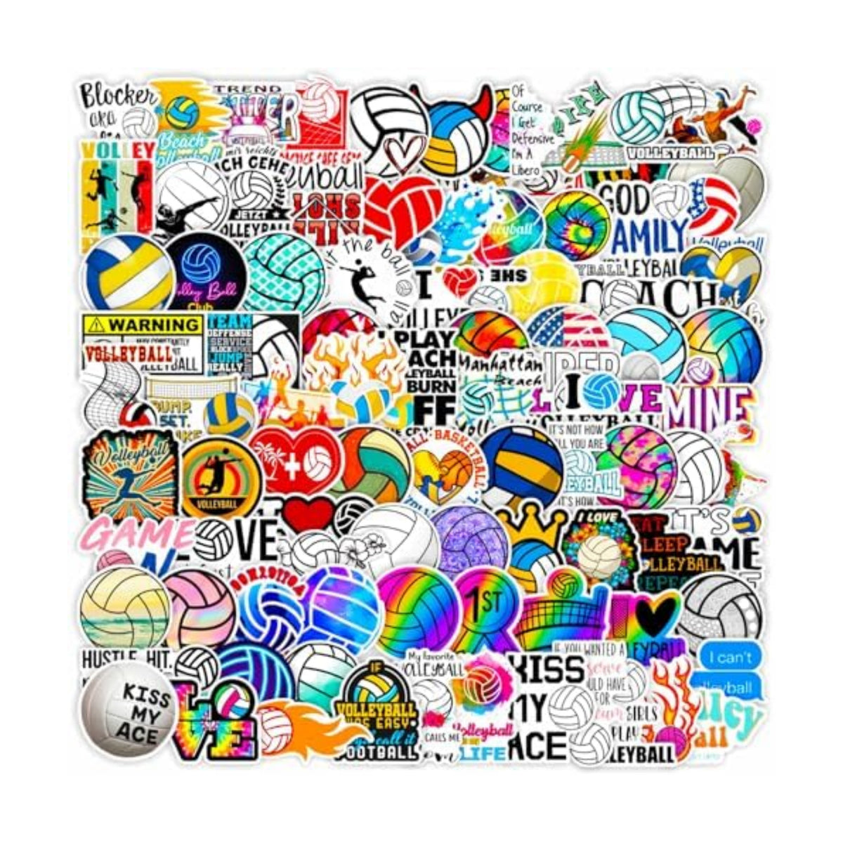DothRayan Volleyball Stickers Pack, 100PCS Vinyl Waterproof Volleyball Sports Stickers for Water Bottle, Volleyball Sticker Gifts for Kids Teens Adult Team Players Coach