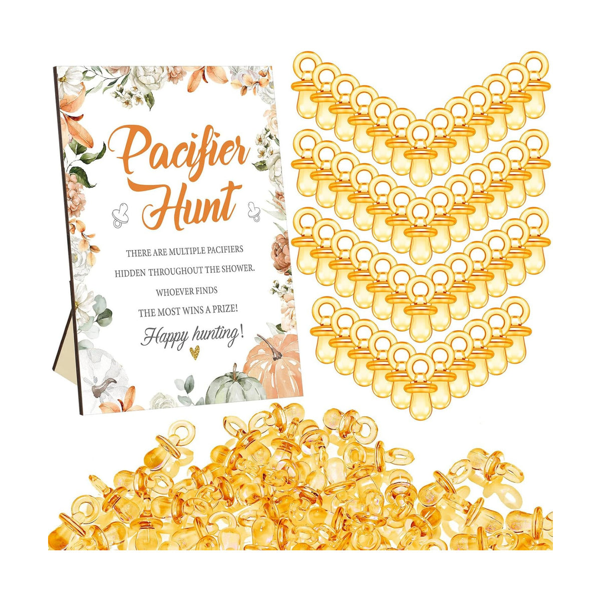 Thyle 51 Pcs Fall Pumpkin Pacifier Hunt Baby Shower Game