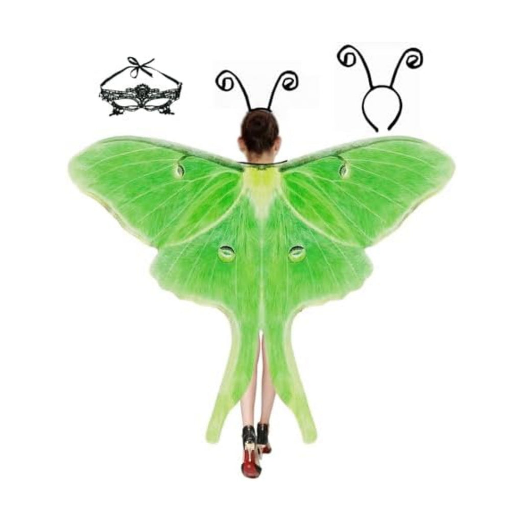 Halloween Butterfly Wings Costume for Womens, Moth Wings Butterfly Cape Adult Costume with Mask & Headband(3pcs)