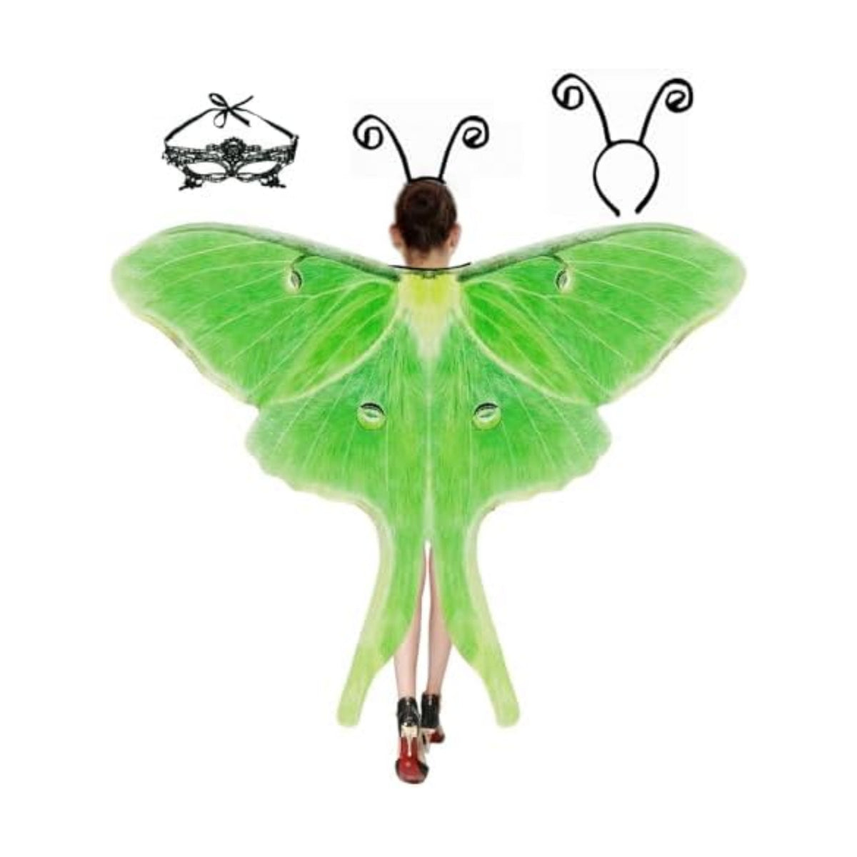 Halloween Butterfly Wings Costume for Womens, Moth Wings Butterfly Cape Adult Costume with Mask & Headband(3pcs)