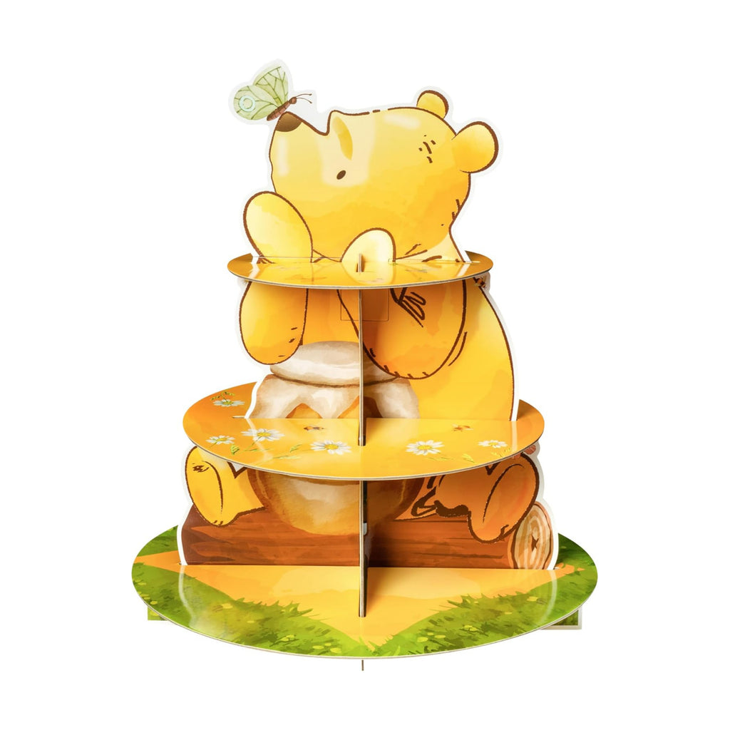 Winnie Theme Cupcake Stand - 3 Tier Winnie Party Dessert Holder, Cute Winnie Cardboard Cake Stand for Birthday Party Decorations, Winnie Cupcake Display for Kids Baby Shower Supplies