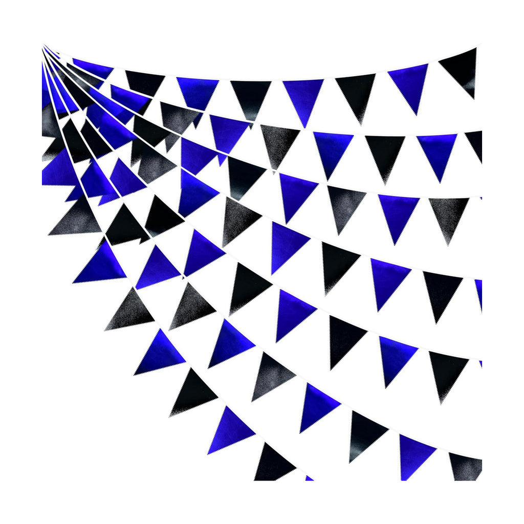 Royal Blue Black Party Decorations Navy Black Metallic Fabric Triangle Pennant Banner Flag Bunting Garland for Graduations Birthday Retirement Wedding Bachelorette Nautical Outdoor Party Supplies
