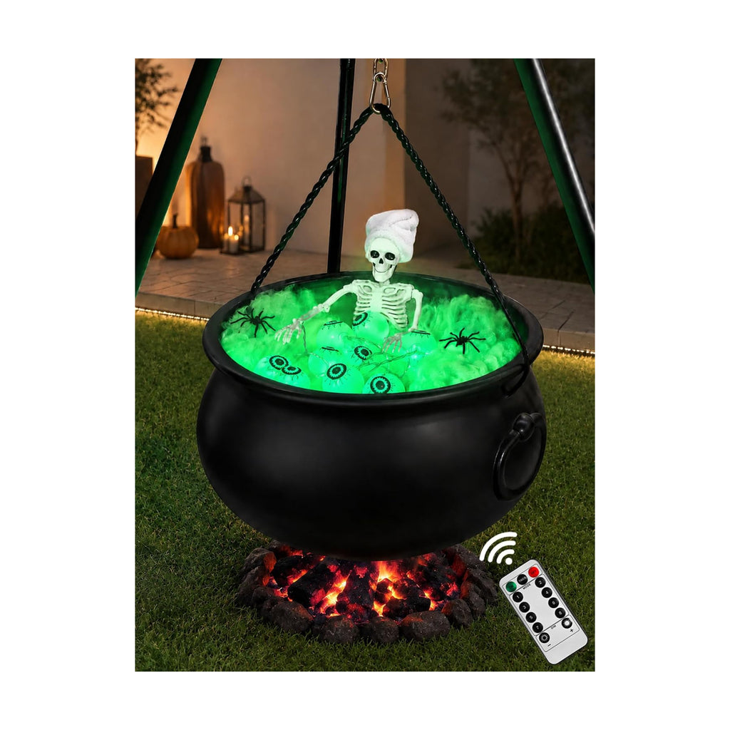 Halloween Decorations Outdoor Indoor,Large Witches Cauldron on 52" Tripod with String Lights, Skeleton and Eyeballs,Hocus Pocus Decor,Witches Cauldron for Yard Patio Garden Lawn Decorations.
