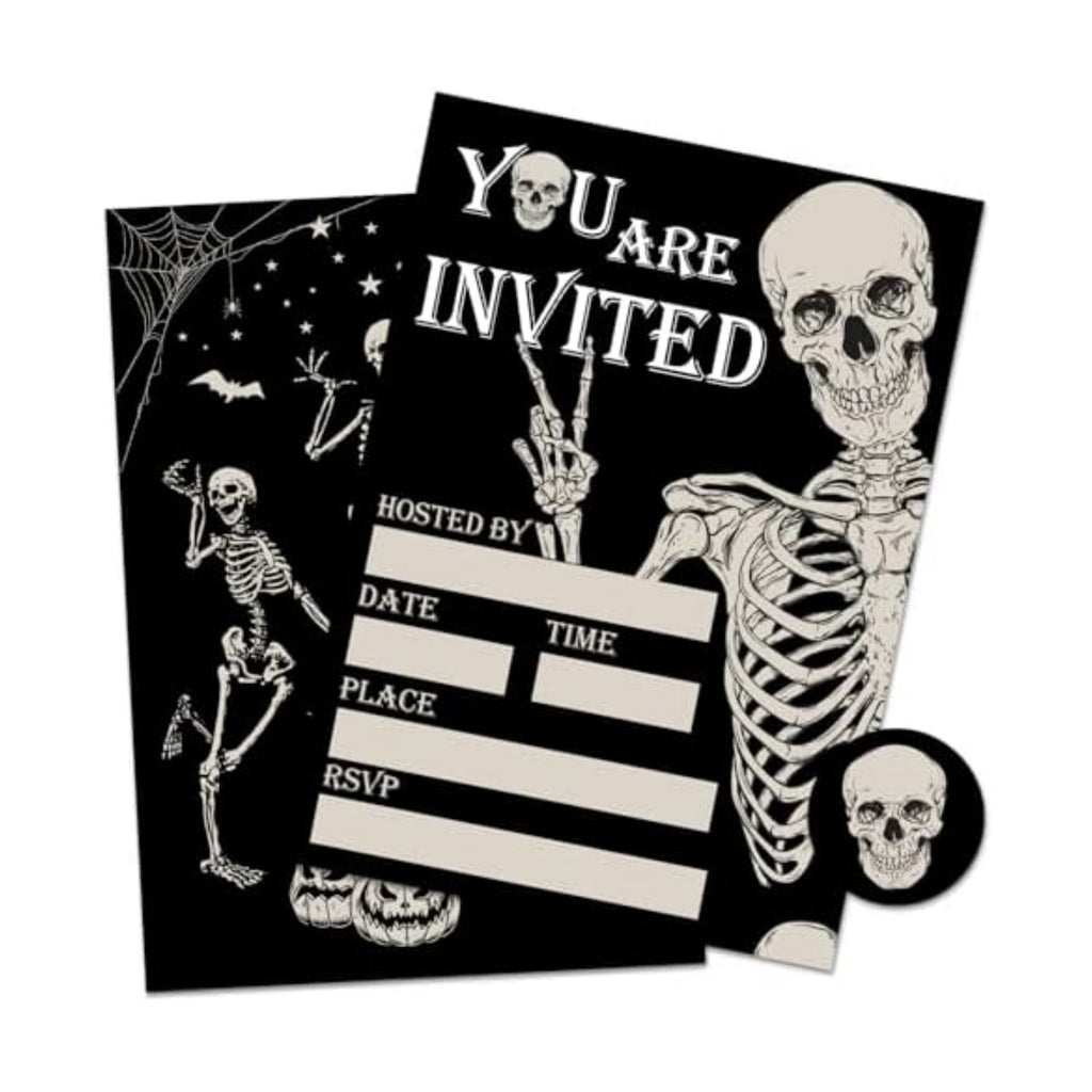 Whaline 25 Sets Halloween Invitations with Envelopes Stickers Black Dancing Skeleton Invitation Cards Blank Invites for Birthday Party Supplies, 5 x 7 Inch