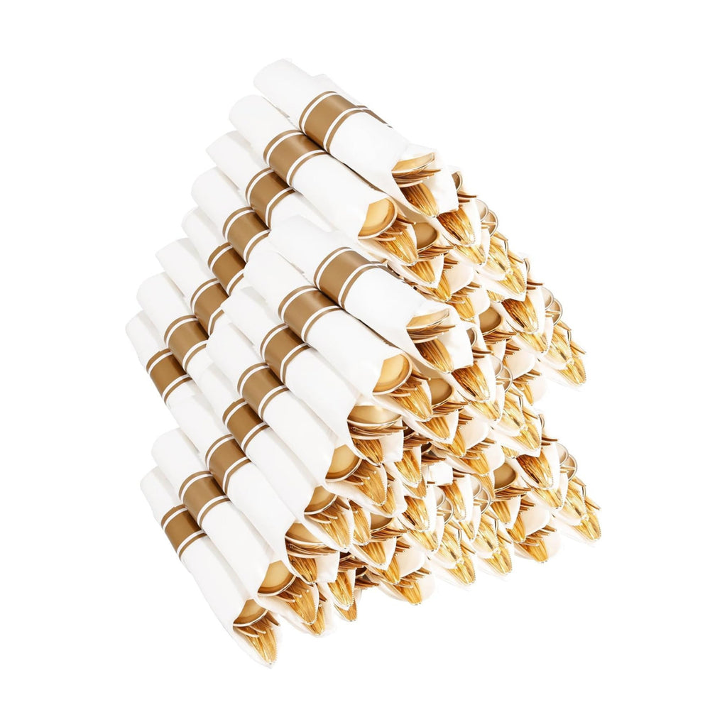 400PCS Gold Wrapped Silverware Set Disposable Hammered for Weddings