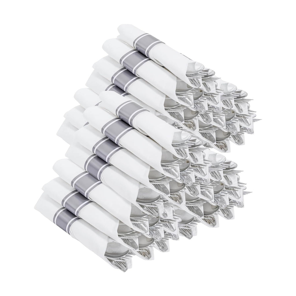 400PCS Pre Rolled Silver Plastic Silverware Heavy Duty for Wedding