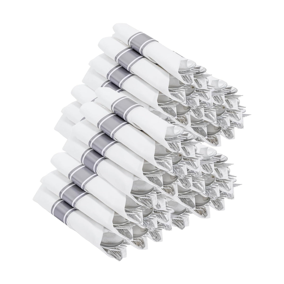 400PCS Pre Rolled Silver Plastic Silverware Heavy Duty for Wedding