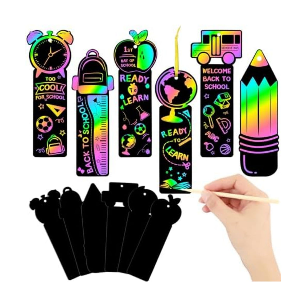 JUNEBRUSHS 30Pcs Welcome Back to School Scratch Bookmarks Rainbow Scratch