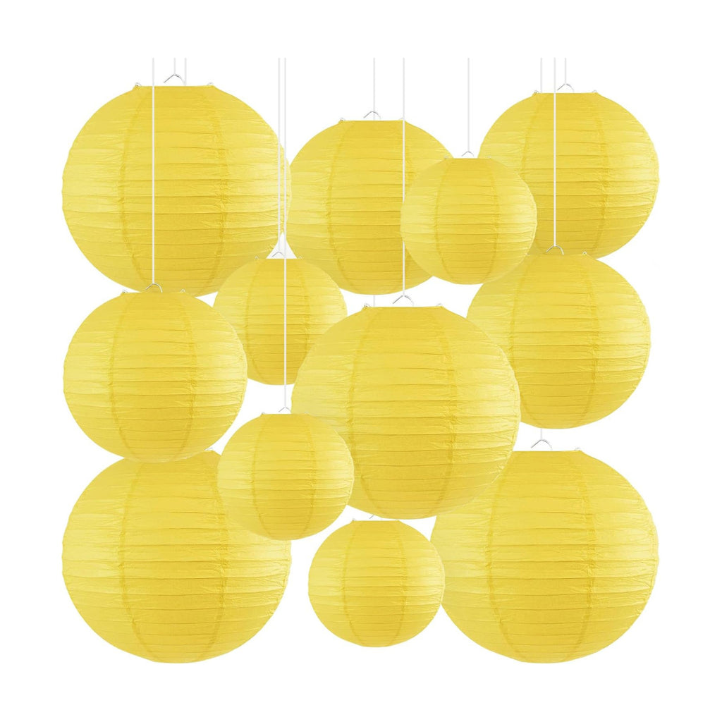 Yellow Paper Lanterns, 12Pcs 6-10 Inch Round Hanging Party Decorations