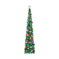 N&T NIETING Pop Up Christmas Tree with Lights & 40 Balls, 6Ft Collapsible Green Tinsel Tree Decorations, Skinny Christmas Tree for Holiday Home Office Decor, Green