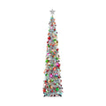 N&T NIETING Pop Up Christmas Tree with Lights, Collapsible Tinsel Xmas Tree Decorations, Pencil Christmas Tree Skinny Tree for Holiday Xmas Home Office Decor, 40 Balls, 6Ft, Silver