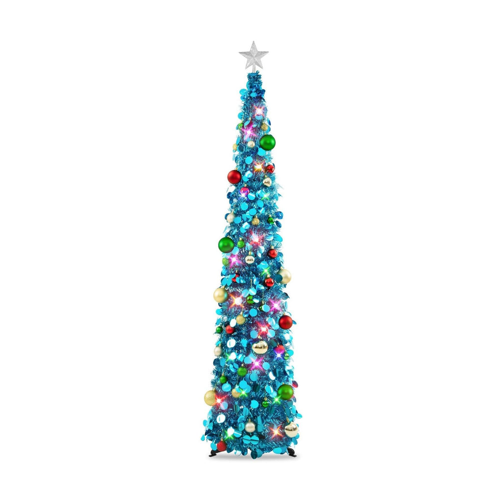 N&T NIETING Pop Up Christmas Tree with Lights & Ornaments, 6FT, Blue