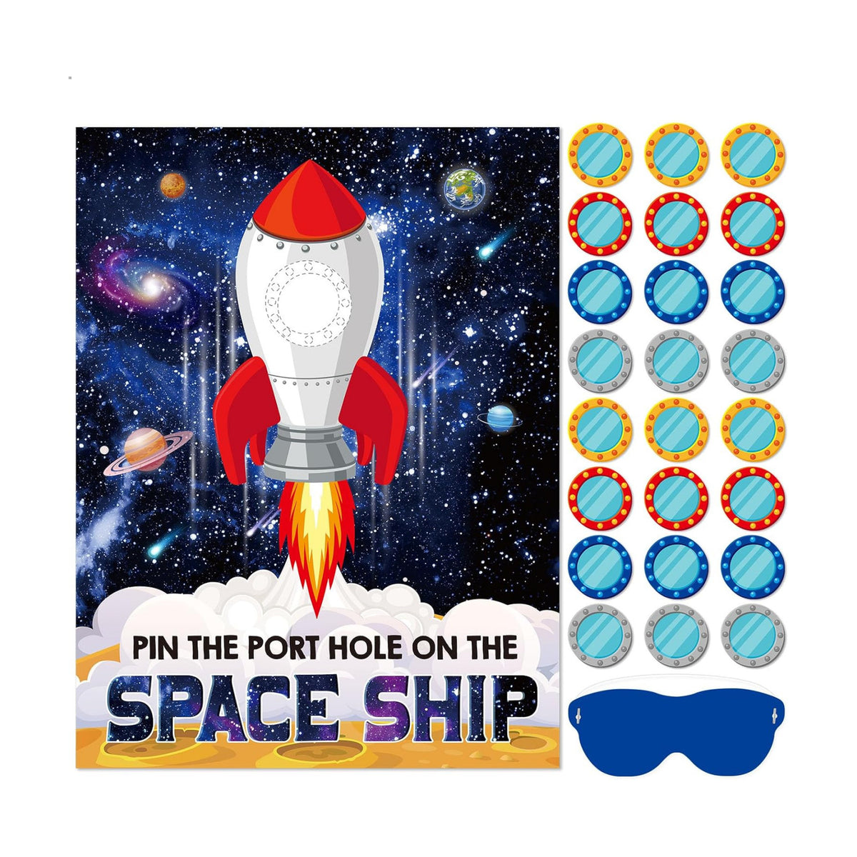Faccito Pin Outer Space Party Game Set with Blindfolds