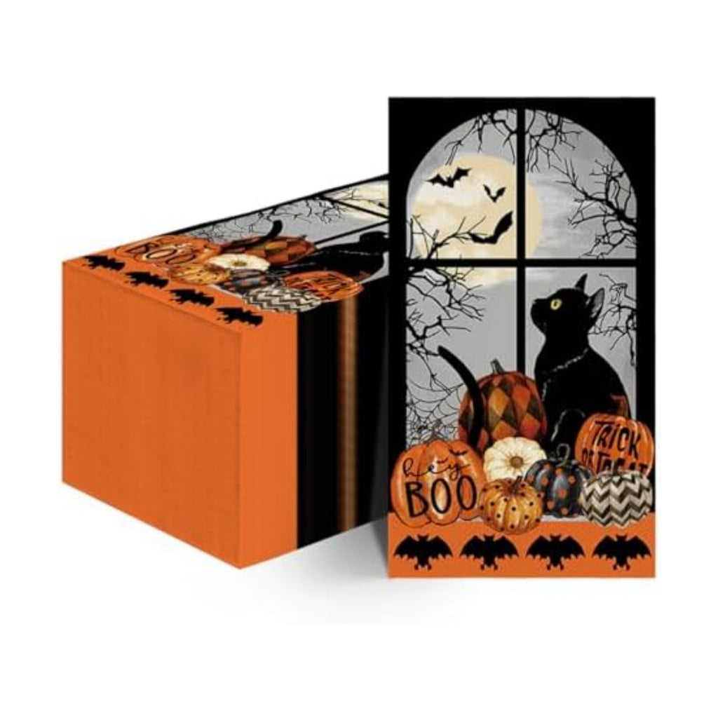 Horaldaily 50Pcs Halloween Paper Napkins, Buffalo Plaid and Dots Pumpkin Moon Cat Bats