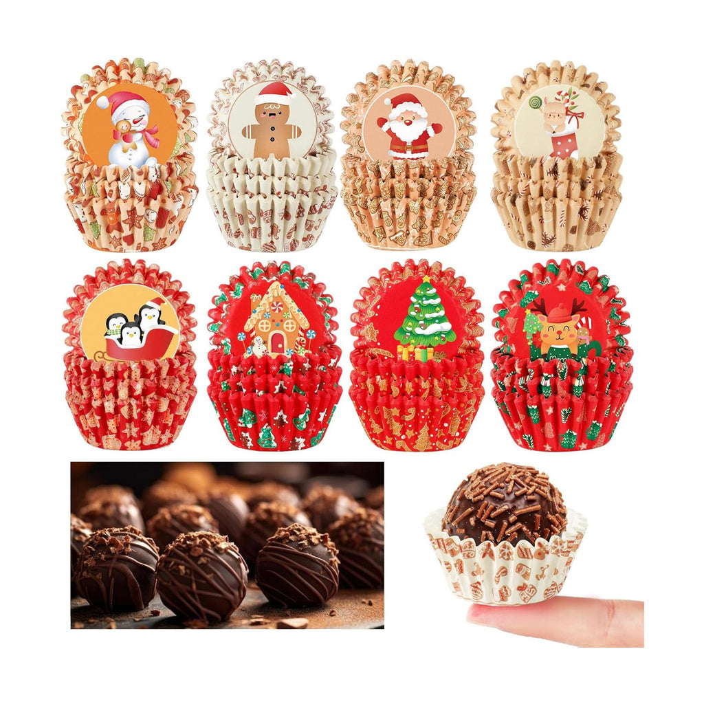 AUGSUN 800pcs Christmas Cupcake Liners Mini Baking Cups Santa Elk Snowman