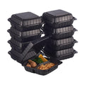 Jaluxing 8X8 3-Compartment 50-Pack Plastic Clamshell Takeout Food Trays Heavy Duty Togo Disposable Box Carryout Meal Prep Packaging Catering Hinged Containers With Secure Snap Lid (Formerly FULING)