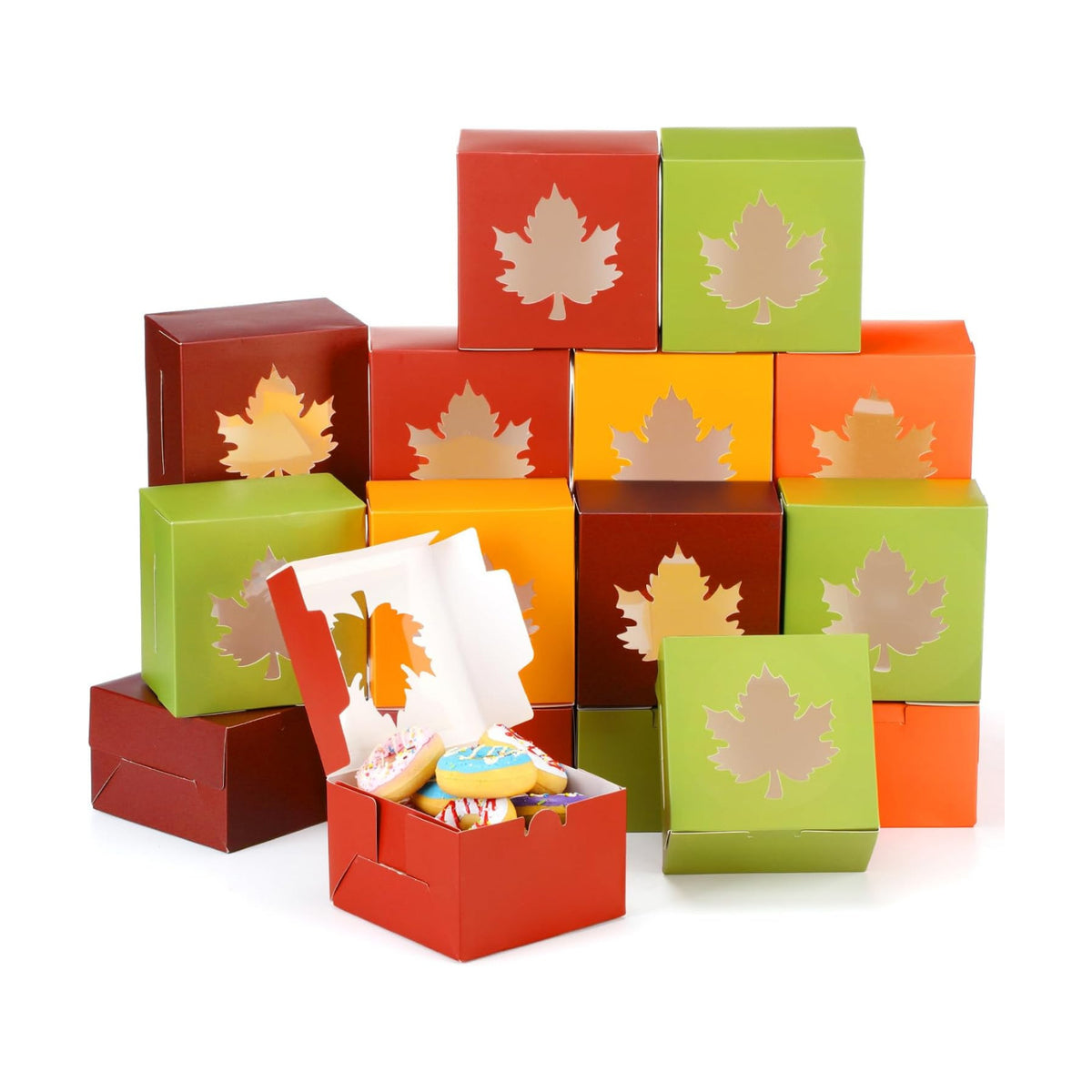 24 Pcs Fall Treat Boxe with Window Cookie Bakery Candy Gift Box, Leaves