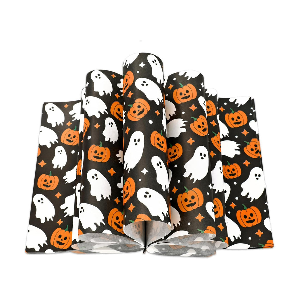 JarThenaAMCS 150Pcs Halloween Wax Paper Pumpkin Boo Ghost Deli Paper Black Sandwich Wrap Paper Tissue Waterproof Oil-Proof Picnic Liners for Party Kitchen Supplies, 9.8 x 8.3 Inch