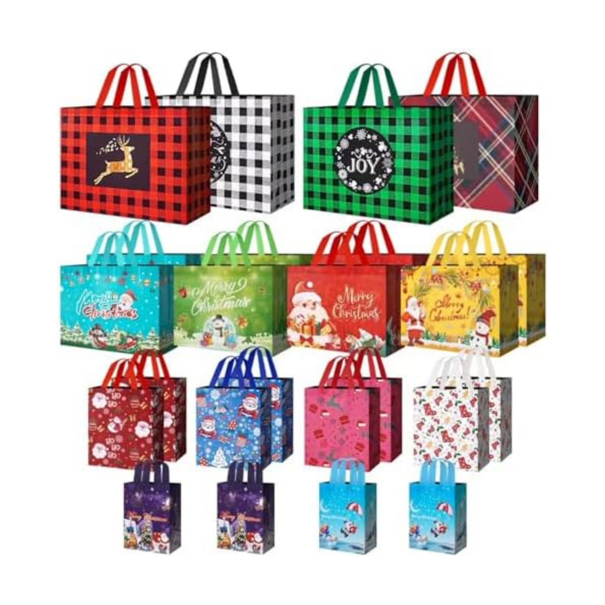 Heetobcos 24 Pack Christmas Gift Bags Assorted Sizes with Handle