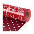 LaRibbons Reversible Christmas Wrapping Paper, White Dots Snowflakes on Red