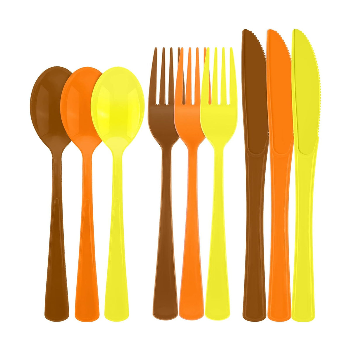 Kochorie 300 Pieces Thanksgiving Plastic Silverware Fall Heavy Duty Utensils Set Heavyweight Disposable Flatware Includes Orange Yellow Brown Spoons Forks Knives for Thanksgiving Dinner Party Supplies