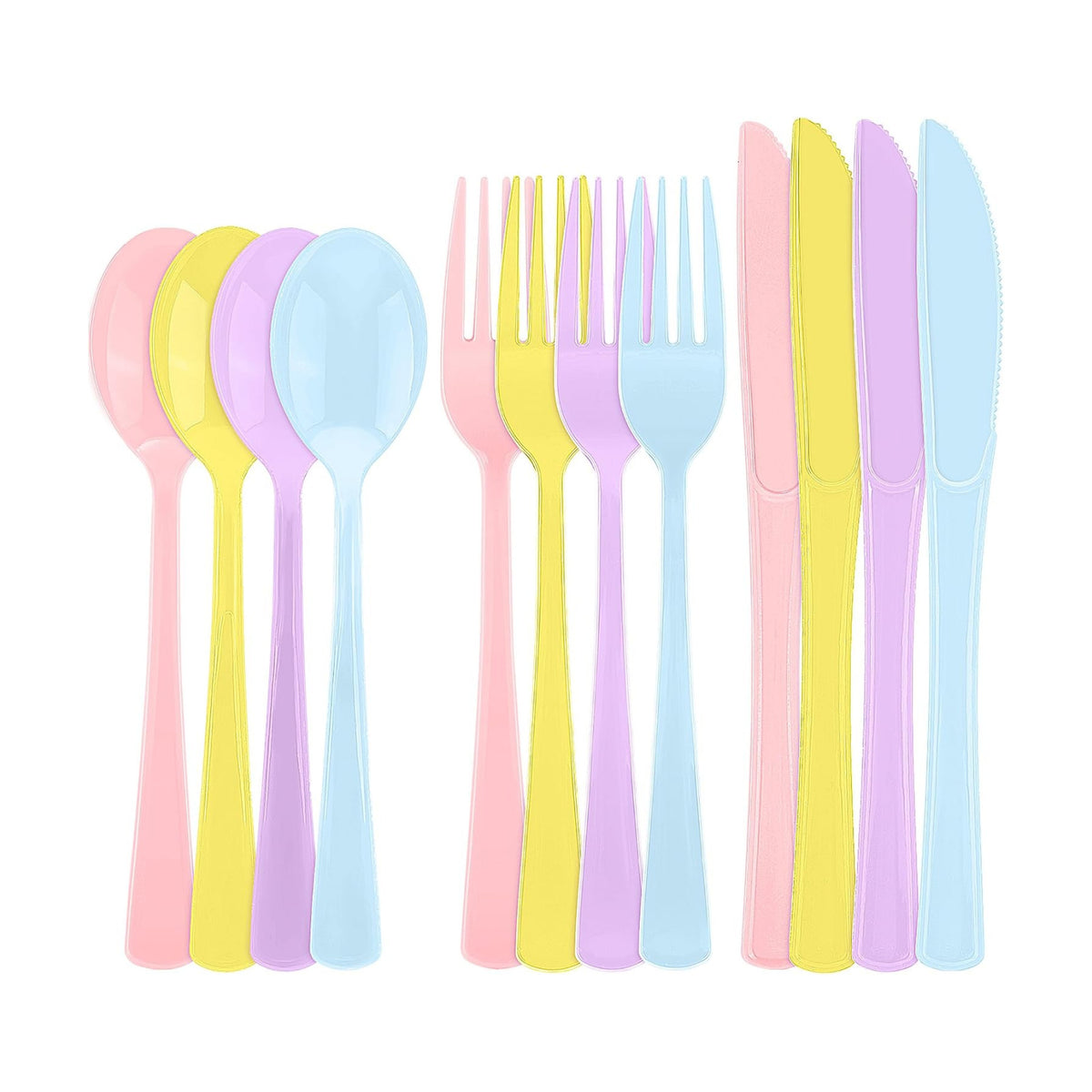 Kochorie 300 Pcs Pastel Plastic Silverware, Heavy Duty Plastic Cutlery Set