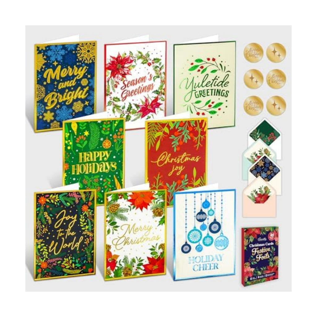 Decorably 40 Pack Foil Embossed 5x7in Assorted Christmas Cards