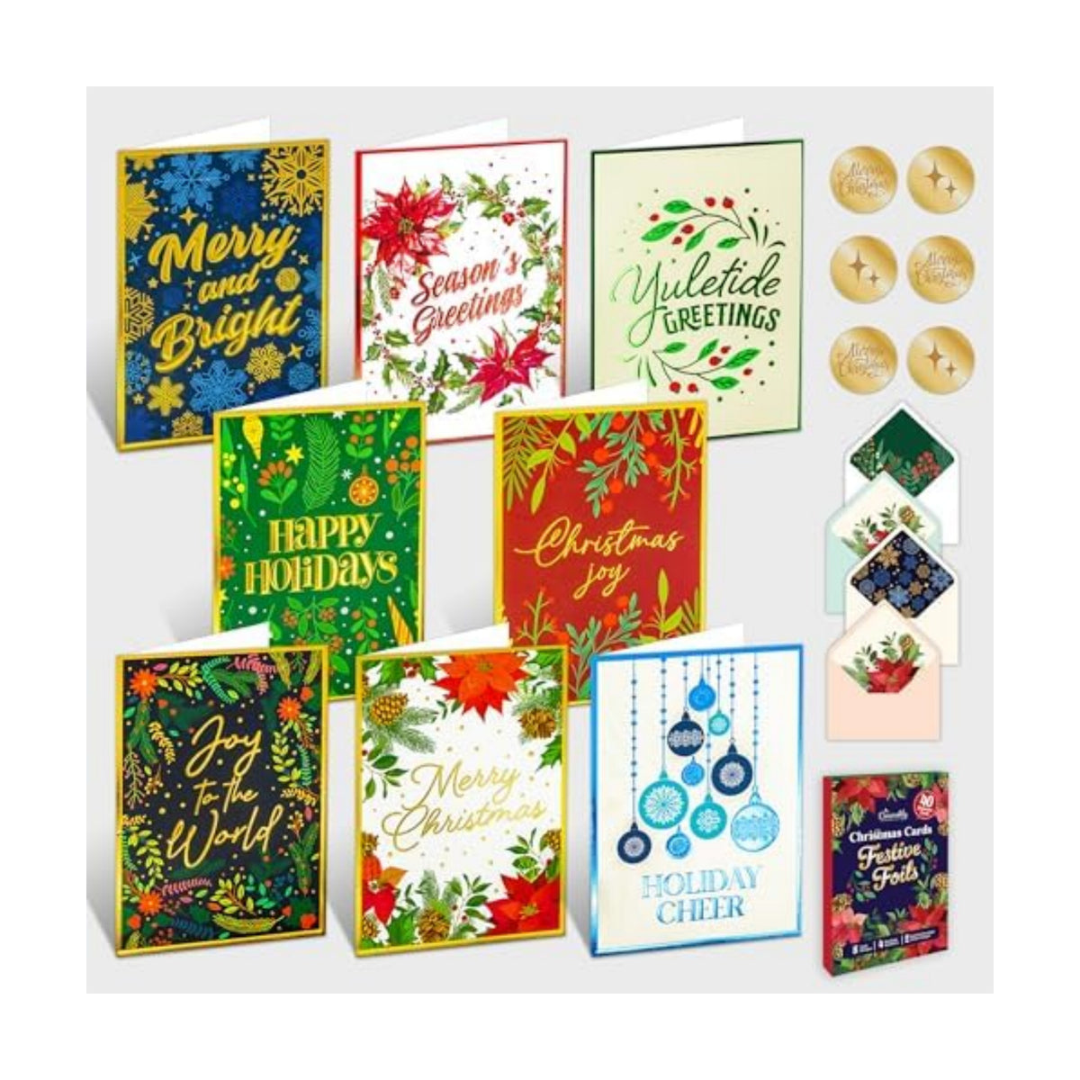 Decorably 40 Pack Foil Embossed 5x7in Assorted Christmas Cards