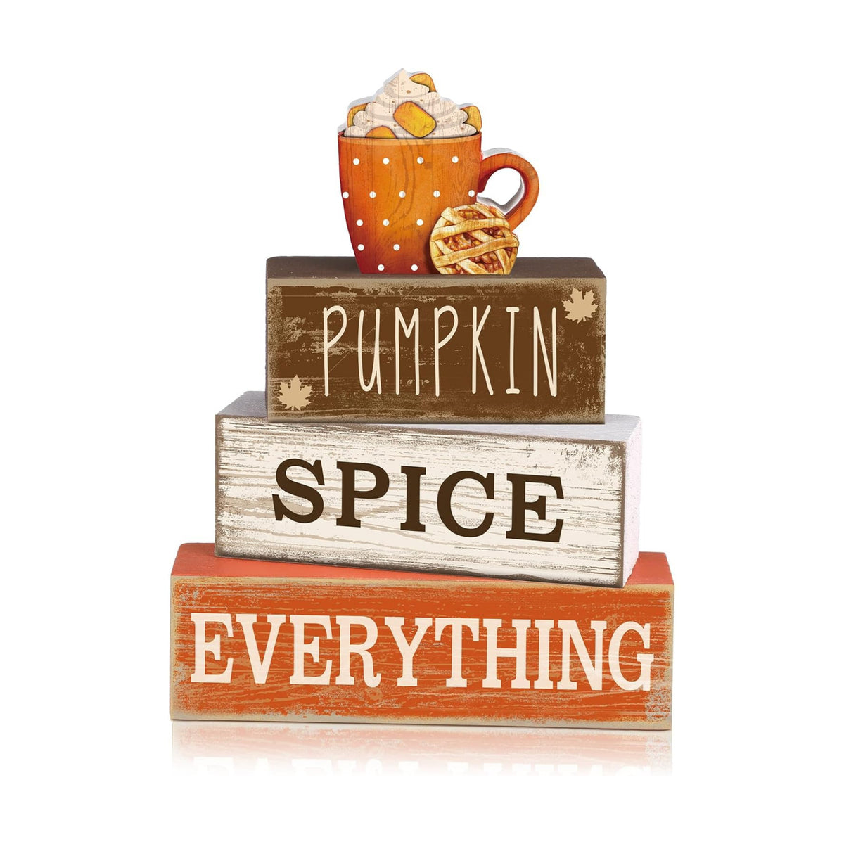 Moucuny 4 Pcs Fall Table Decor Pumpkin Spice Sign, Wooden Tiered Block Set