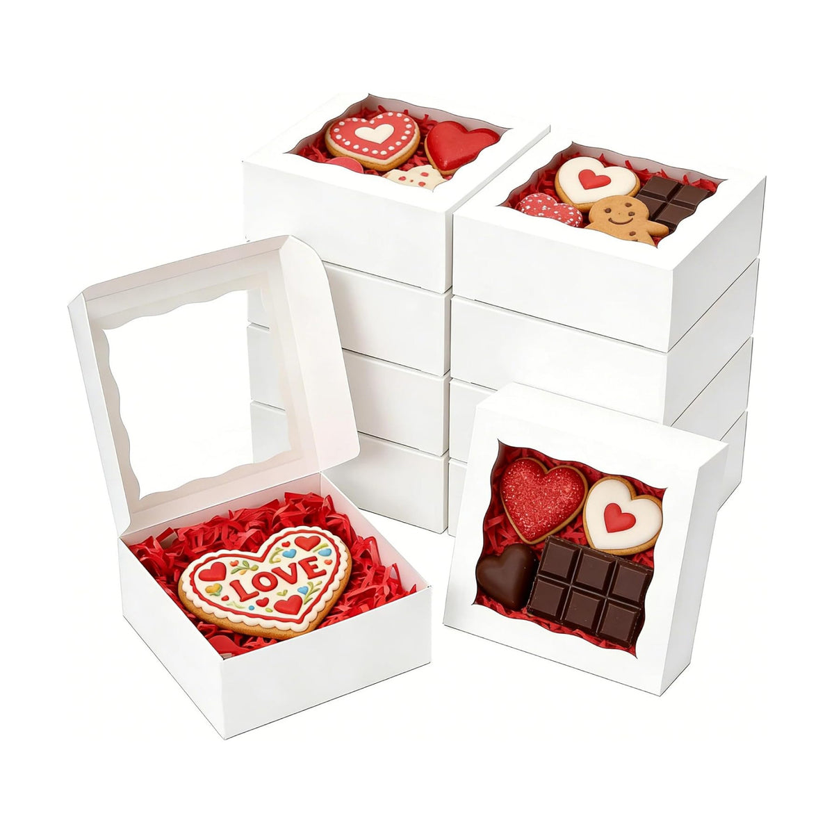 XINHPKGG 40 Pcs Cookie Boxes 4x4x2 Inch Bakery Boxes with Window Treat box
