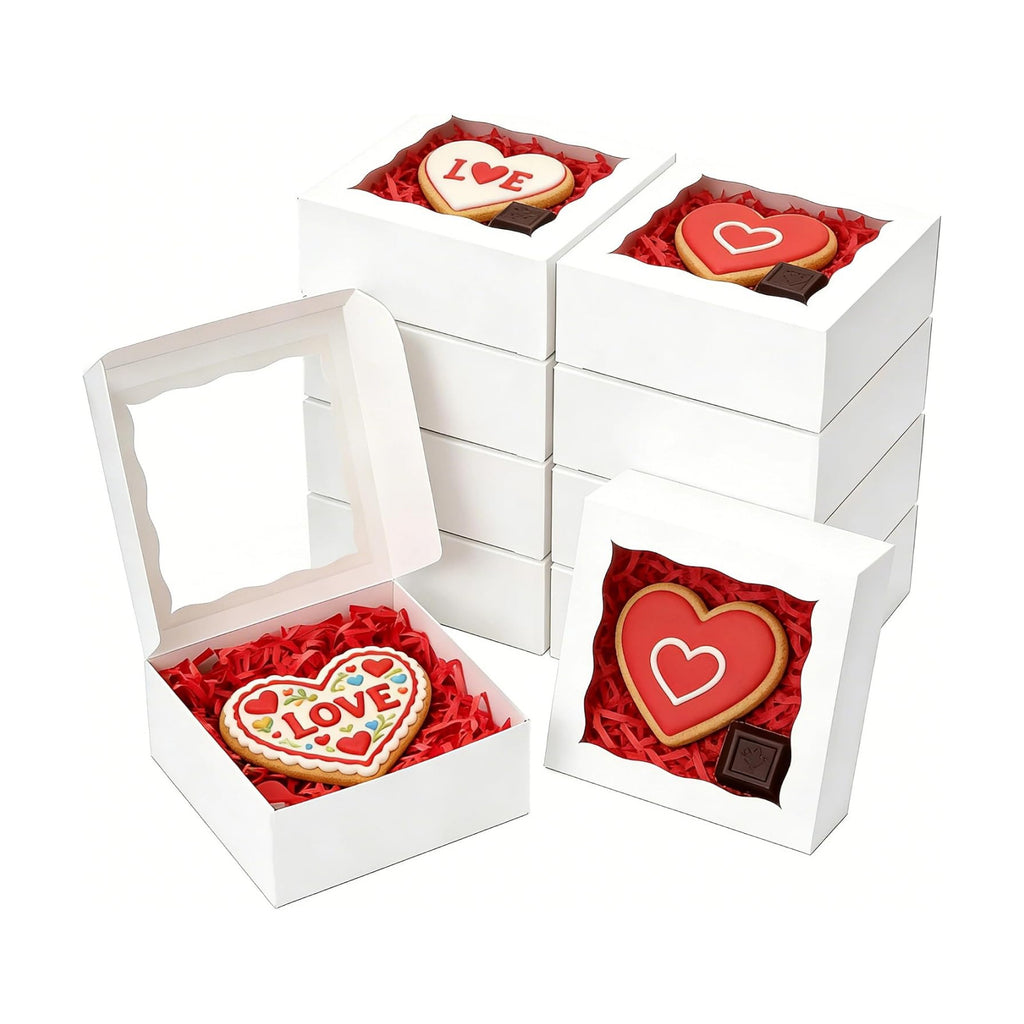 XINHPKGG 100 Pcs Cookie Boxes 4x4x2 Inch Bakery Boxes with Window Treat box