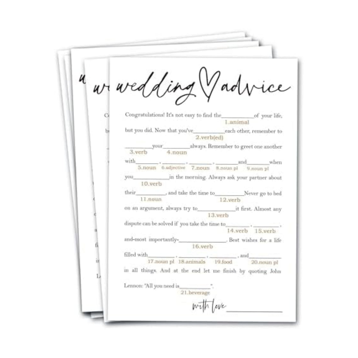 Bridal Shower Game Cards – Wedding Advice for The Bride and Groom, Fun Engagement Party Icebreaker for Guests, 25 Pack Minimalist White Wedding Party Supplies - A06