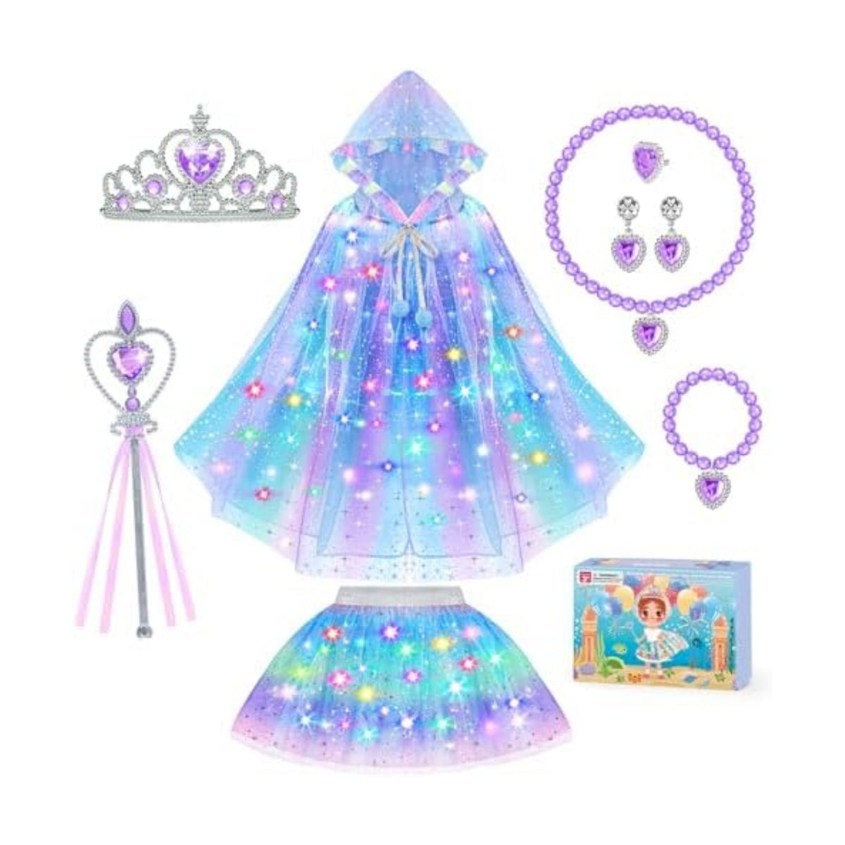 Princess Dress Up for Girls, Unicorn Light up Princess Cape Princess Dress