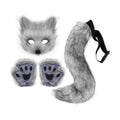 JUNBOON Faux Fur Cat Ears and Wolf Fox Tail Set Adult Kids Claw Glove Kit for Halloween Anime Cosplay Party