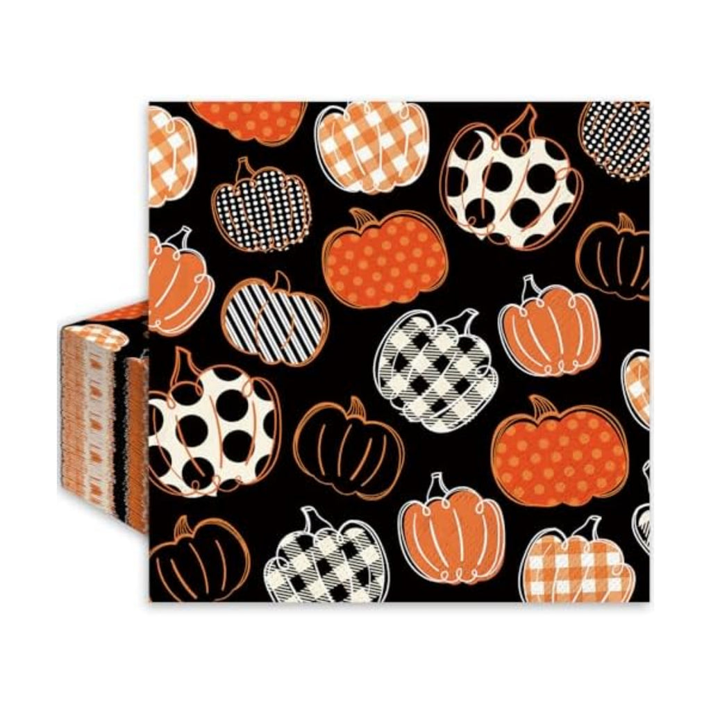 JarThenaAMCS 50Pcs Halloween Pumpkin Napkins Black Orange Pumpkin Paper Luncheon Napkins Disposable Dinner Hand Napkins for Halloween Party Supplies