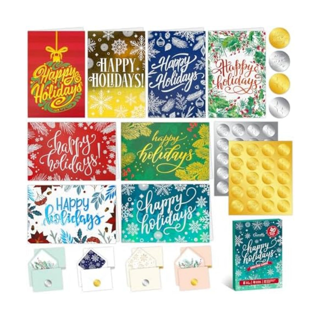 Decorably 40 Pack Foil Embossed 5x7in Assorted Holiday Cards Bulk