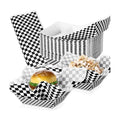Geosar 100 Pcs Gingham Paper Food Tray with Wax Paper,Black White