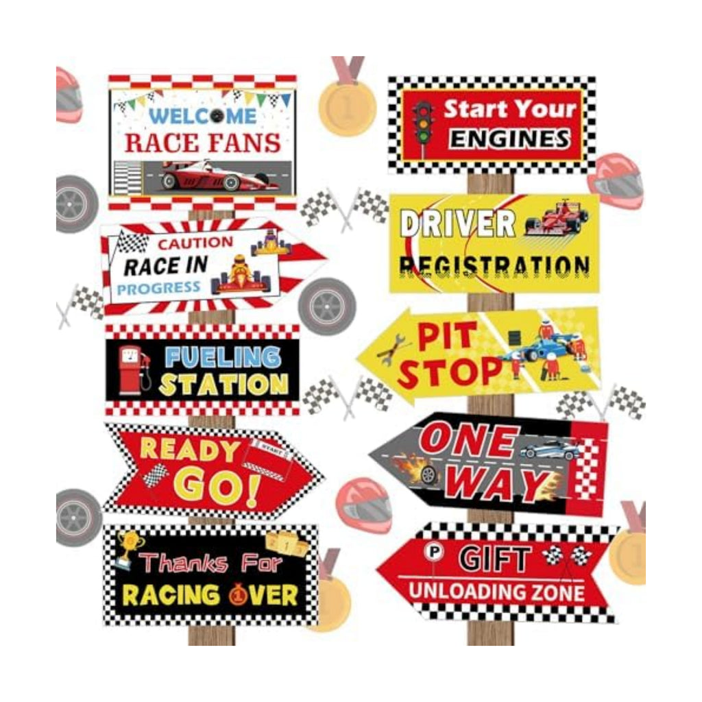 20 Pcs Race Car Party Decorations Racing Car Party Directional Signs Racing Themed Birthday Decoration Supplies for Backdrops Door Wall Yard Welcome Signs