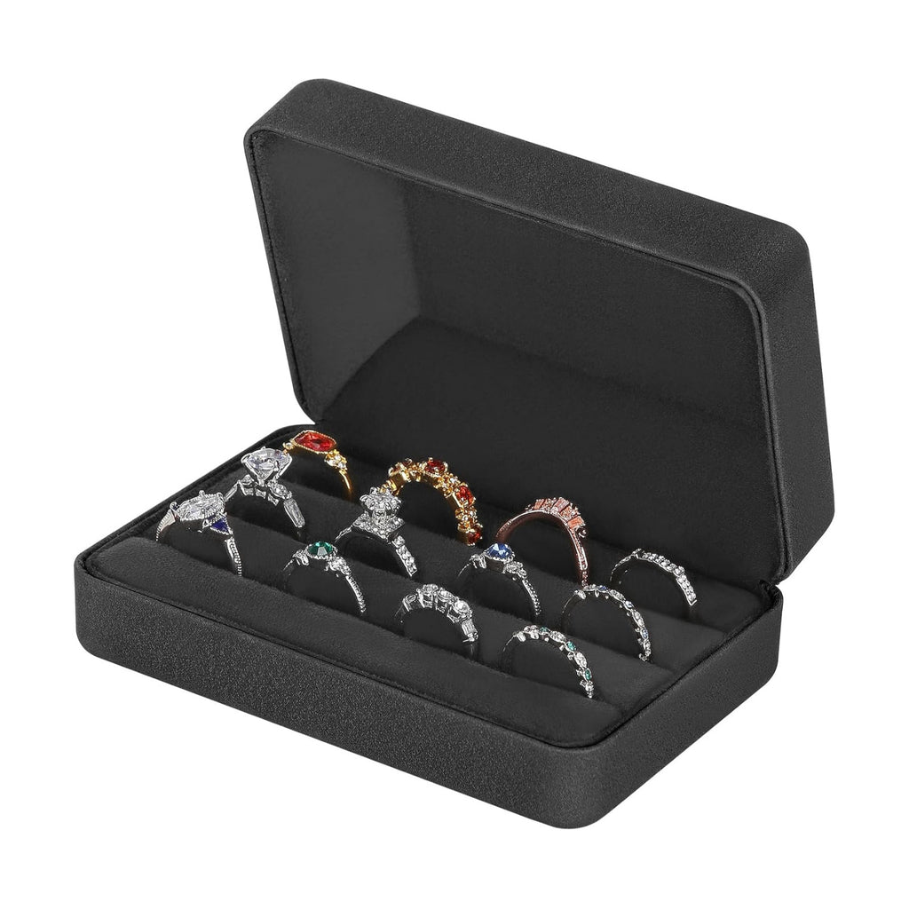 KUKUVR Velet Jewelry Ring Storage Box for Multiple Rings (Black)