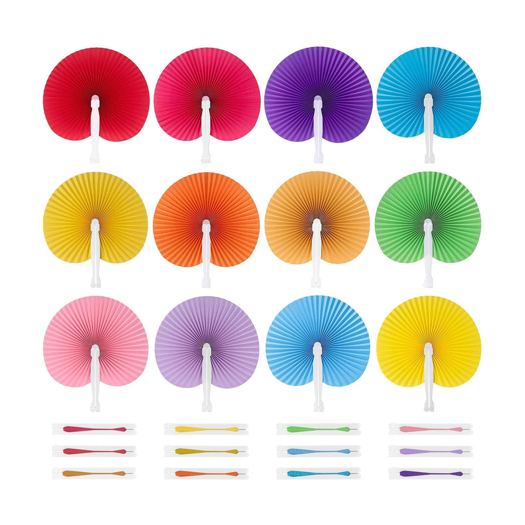 JOHOUSE Decorative Round Hand Fan Foldable, 12 Packs Colourful Paper Fans