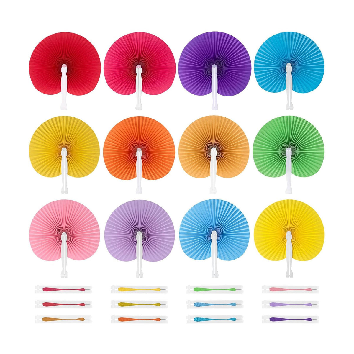 JOHOUSE Decorative Round Hand Fan Foldable, 12 Packs Colourful Paper Fans