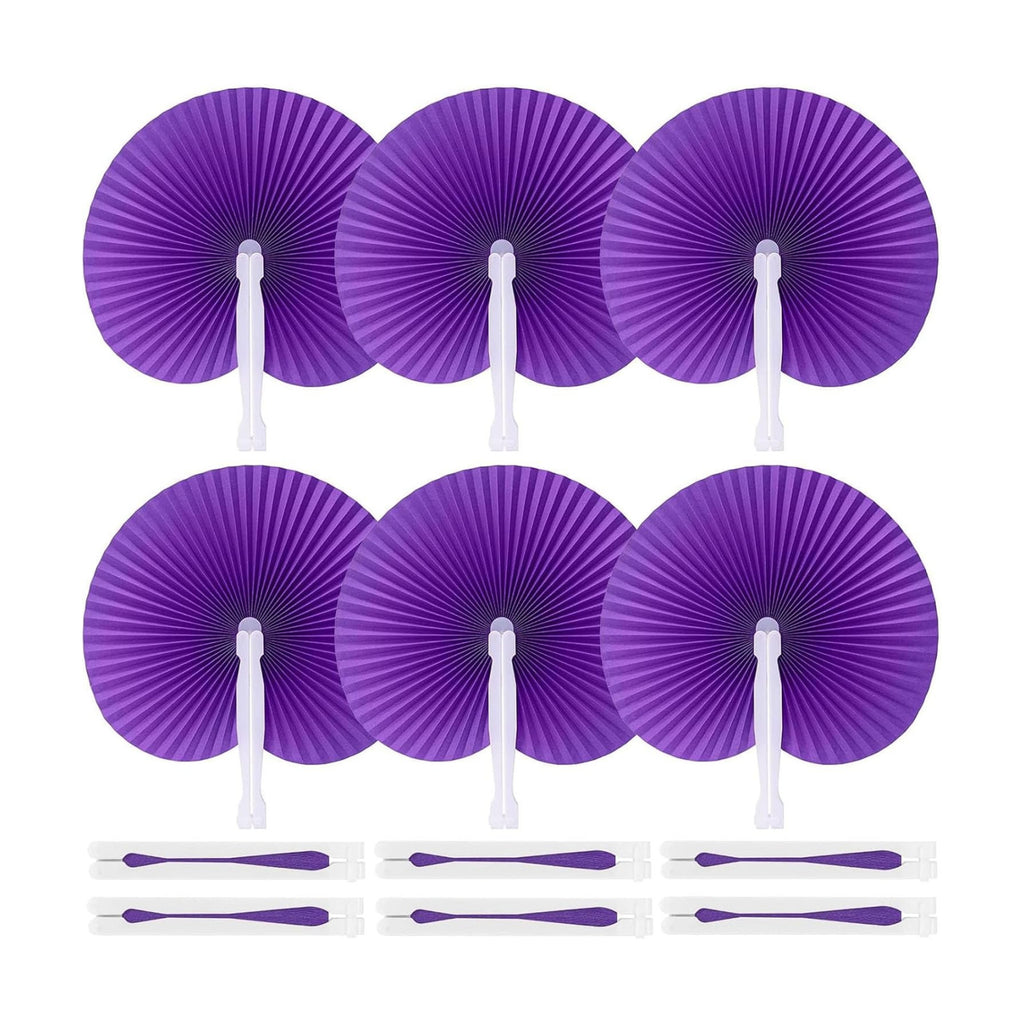 JOHOUSE Decorative Round Hand Fan Foldable, 12 Packs Purple Paper Fans