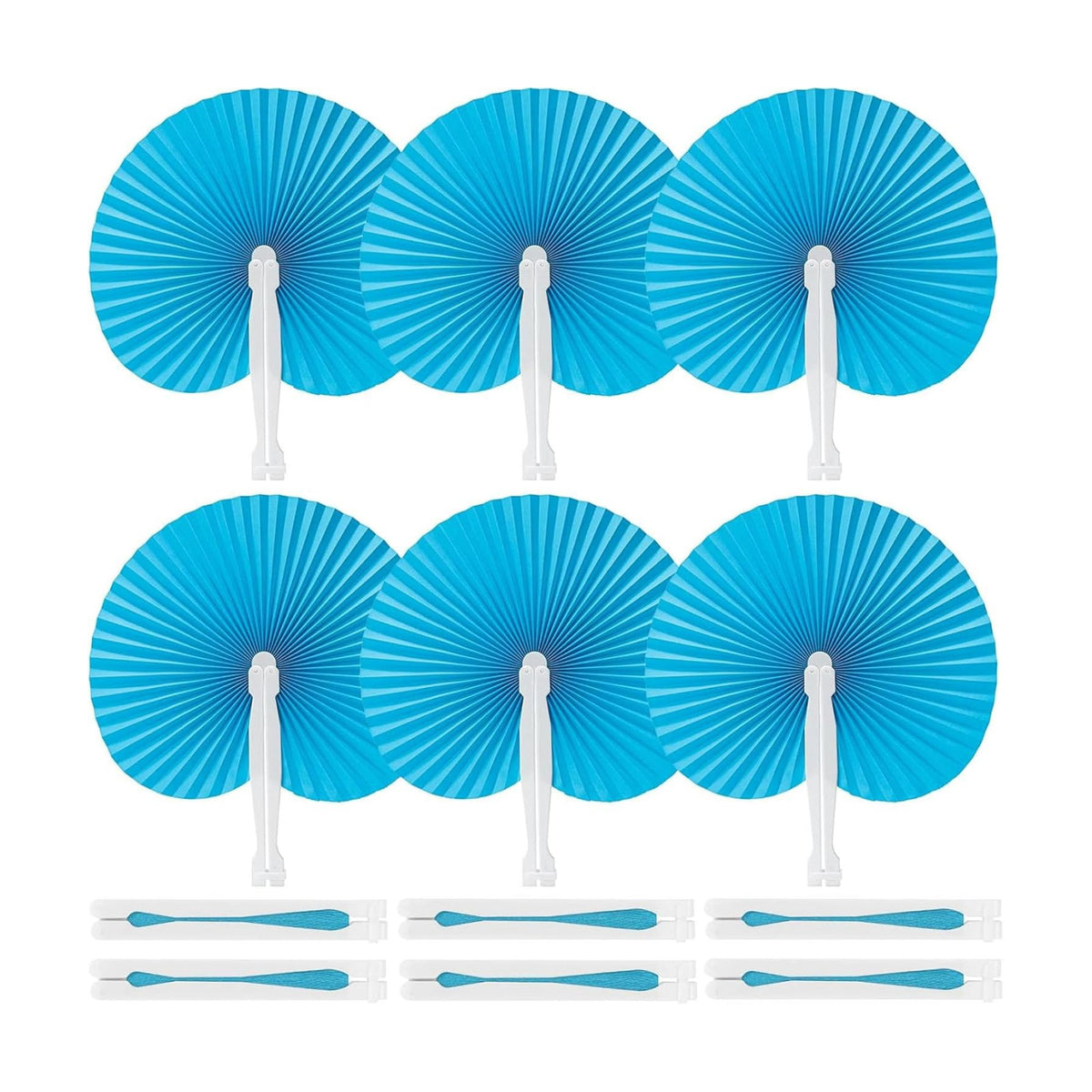 JOHOUSE Decorative Round Hand Fan Foldable, 12 Packs Blue Paper Fans