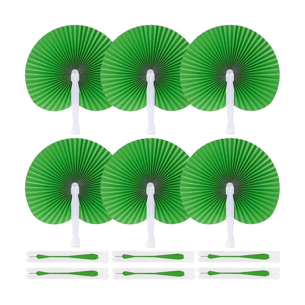 JOHOUSE Decorative Round Hand Fan Foldable, 12 Packs Green Paper Fans
