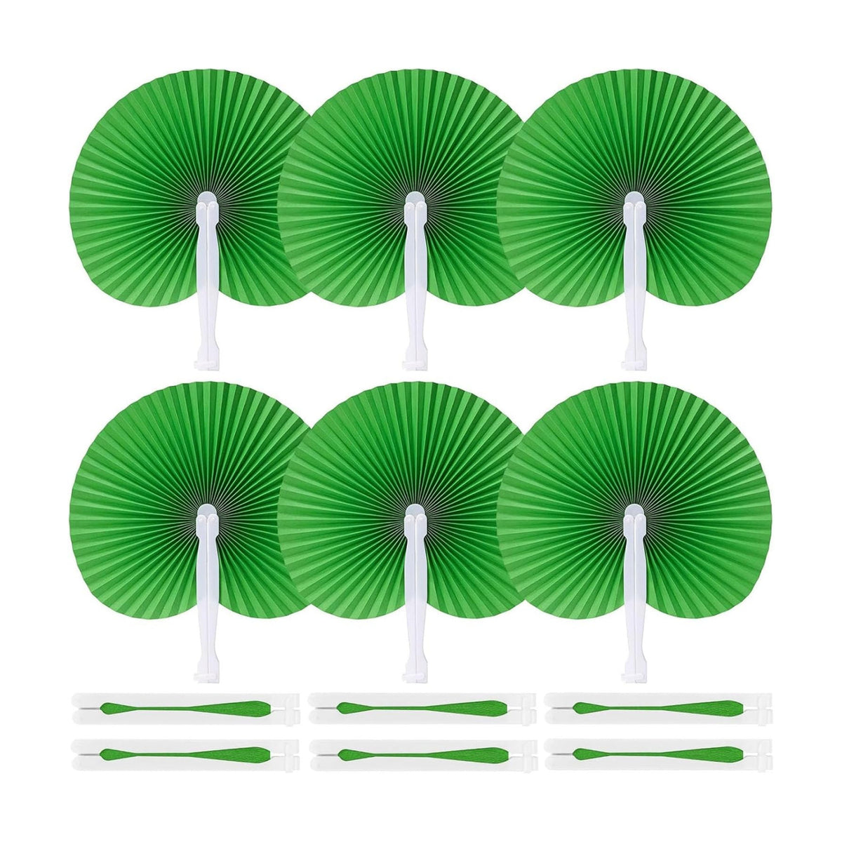 JOHOUSE Decorative Round Hand Fan Foldable, 12 Packs Green Paper Fans